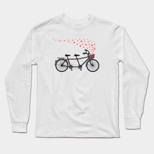 tandem bicycle and flying red hearts for Valentine's day, wedding invitation Long Sleeve T-Shirt